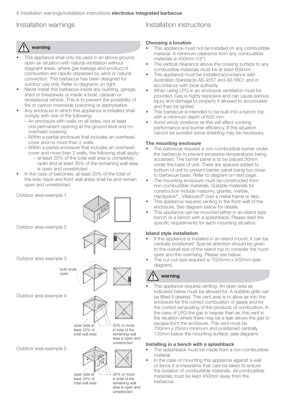 Installation warnings, Installation instructions | Electrolux EQBL100AS User Manual | Page 10 / 18