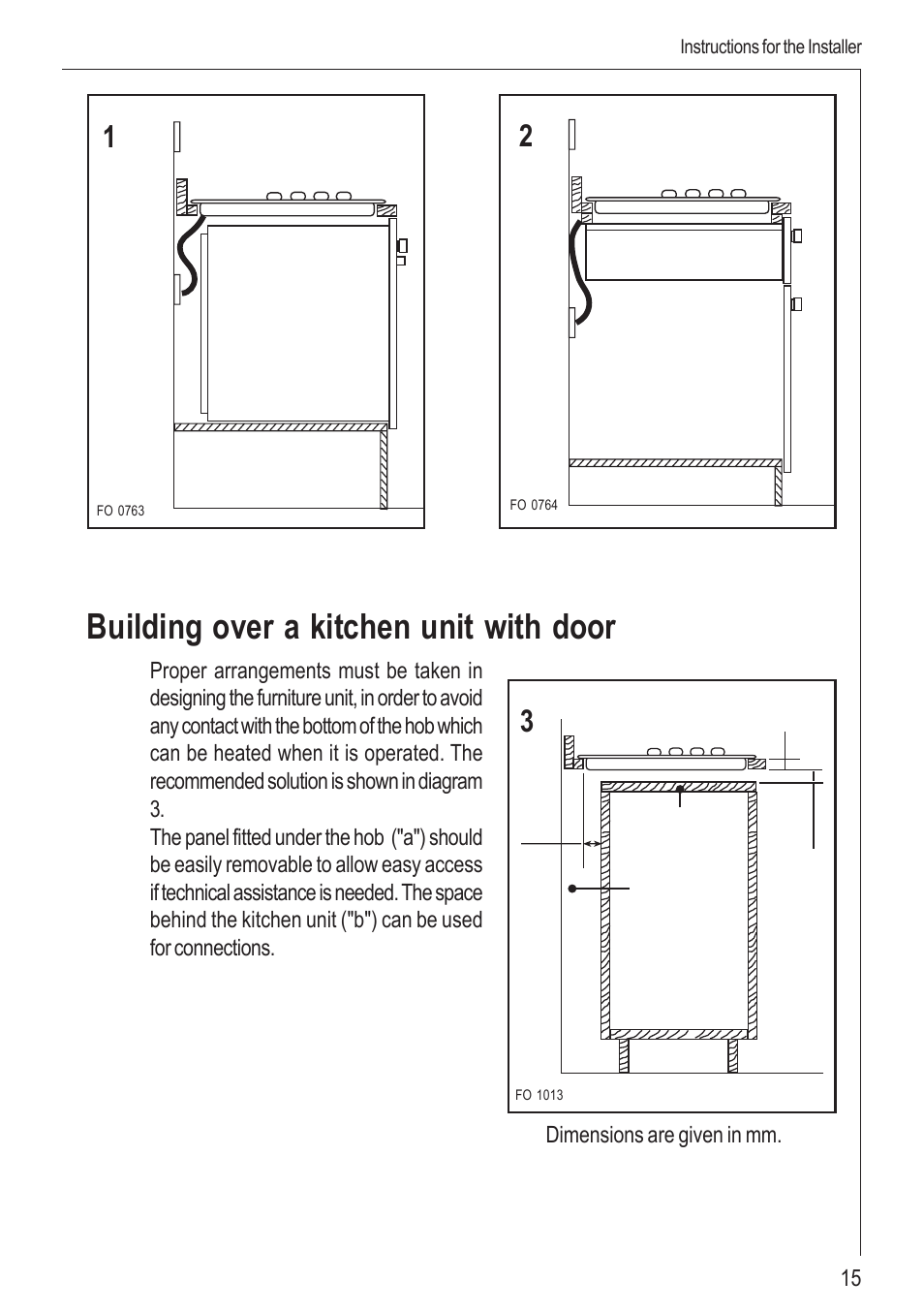 Building over a kitchen unit with door | Electrolux 99852 G User Manual | Page 15 / 24