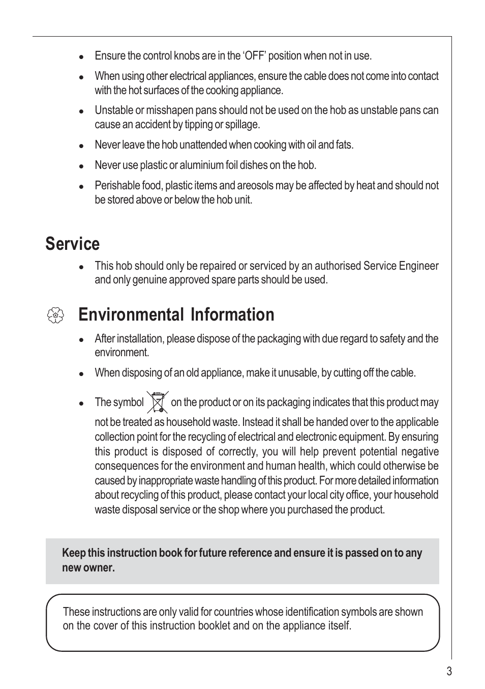 Service, Environmental information | Electrolux 99852 G User Manual | Page 3 / 24