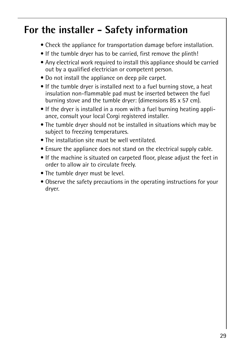 For the installer - safety information | Electrolux LAVATHERM 37320 User Manual | Page 29 / 40