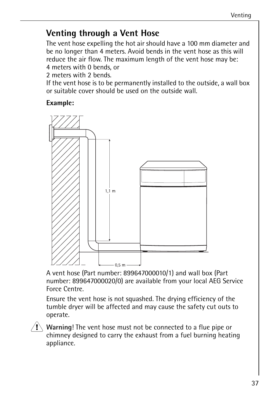 Venting through a vent hose | Electrolux LAVATHERM 37320 User Manual | Page 37 / 40