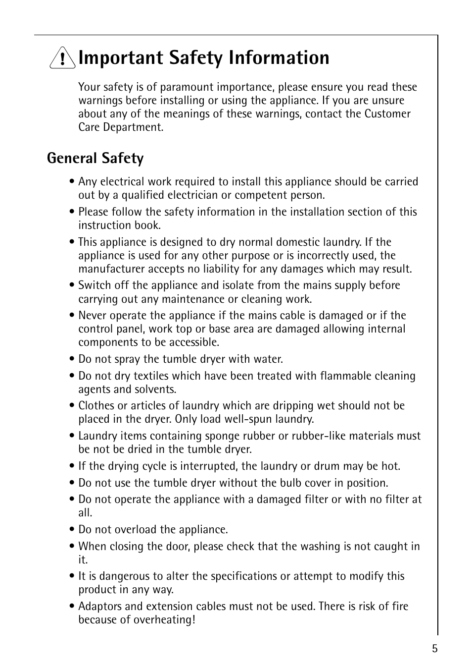 1 important safety information, General safety | Electrolux LAVATHERM 37320 User Manual | Page 5 / 40