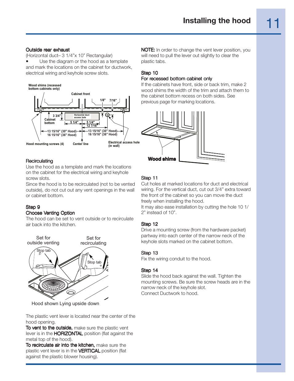 Installing the hood | Electrolux 316488521 User Manual | Page 11 / 19
