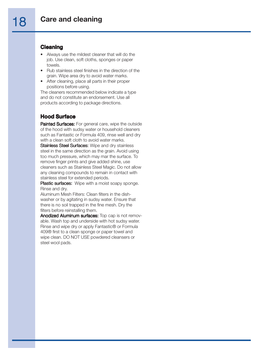 Care and cleaning | Electrolux 316488521 User Manual | Page 18 / 19