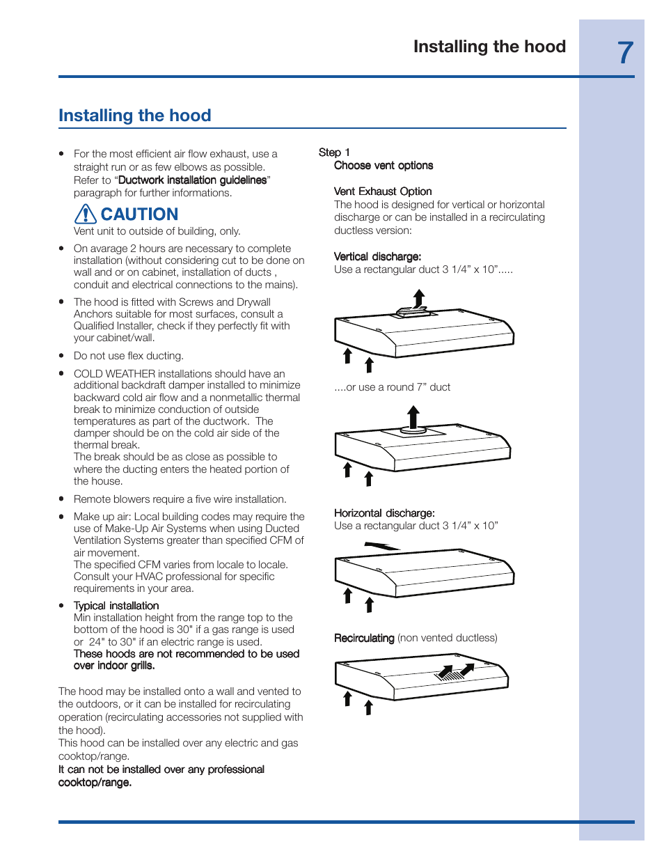 Installing the hood | Electrolux 316488521 User Manual | Page 7 / 19
