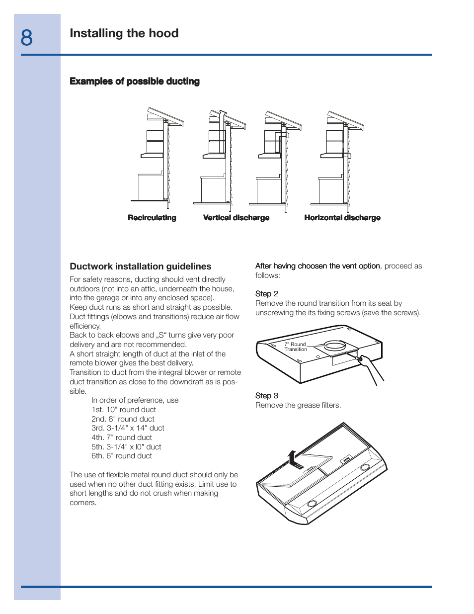 Installing the hood | Electrolux 316488521 User Manual | Page 8 / 19