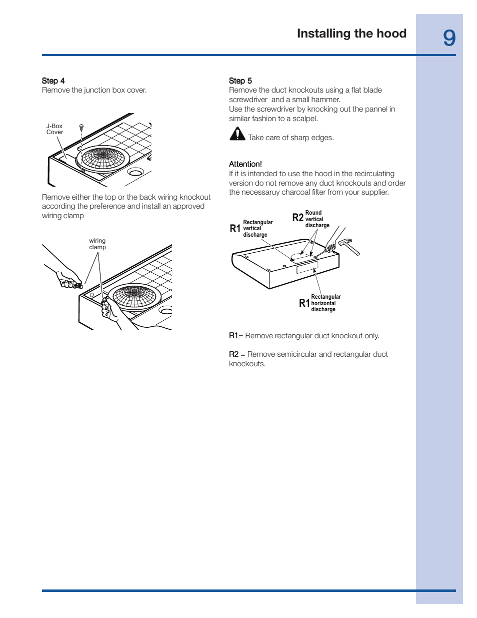 Installing the hood | Electrolux 316488521 User Manual | Page 9 / 19