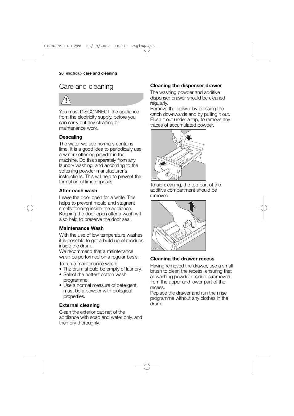 Care and cleaning | Electrolux EWF 14480 W User Manual | Page 26 / 44