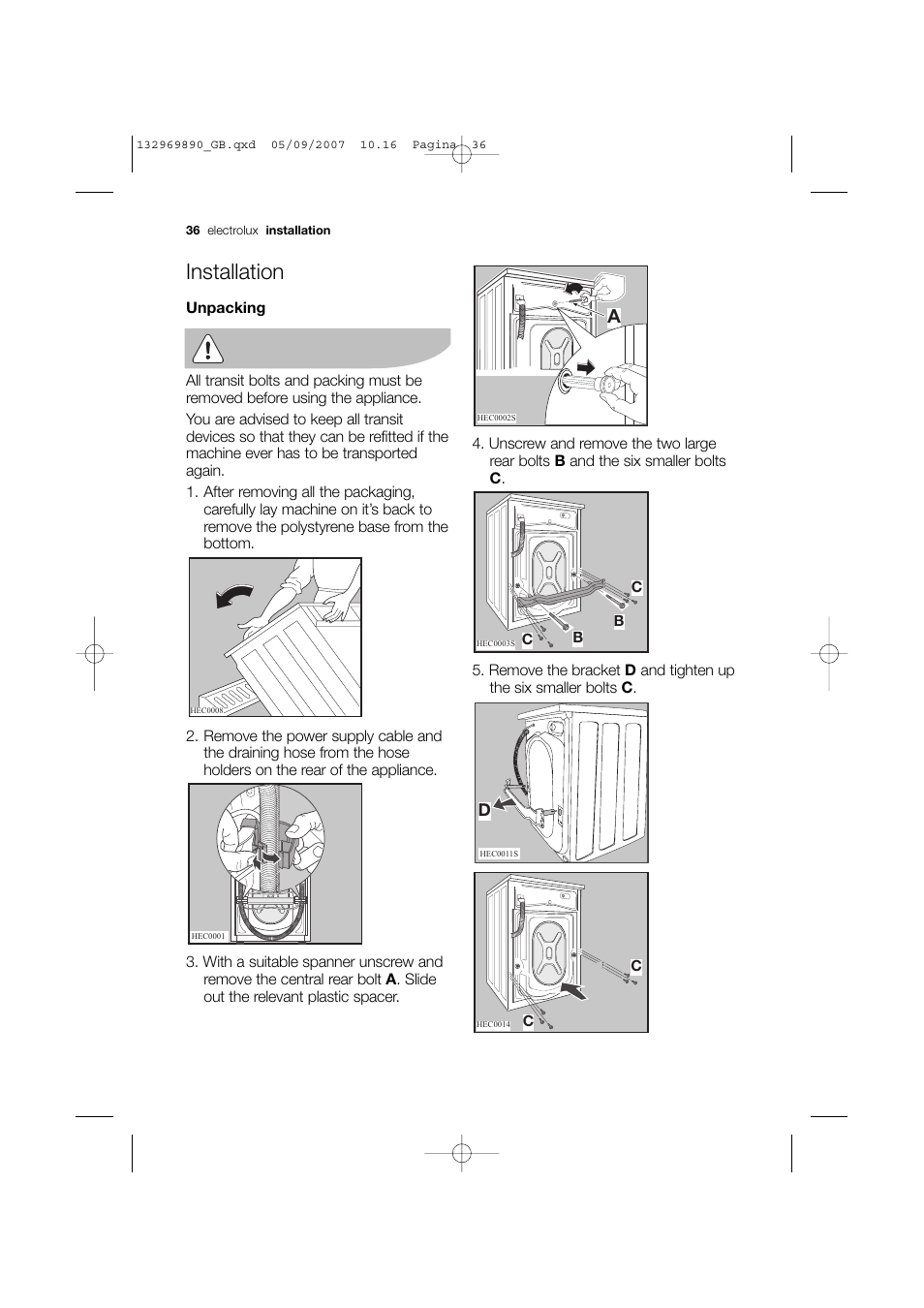 Installation | Electrolux EWF 14480 W User Manual | Page 36 / 44