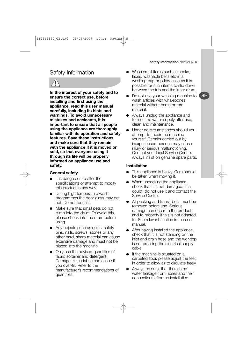 Safety information | Electrolux EWF 14480 W User Manual | Page 5 / 44