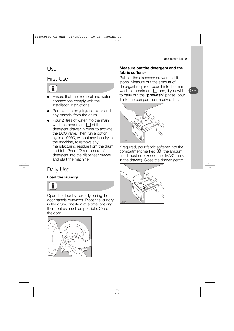 Use first use, Daily use | Electrolux EWF 14480 W User Manual | Page 9 / 44