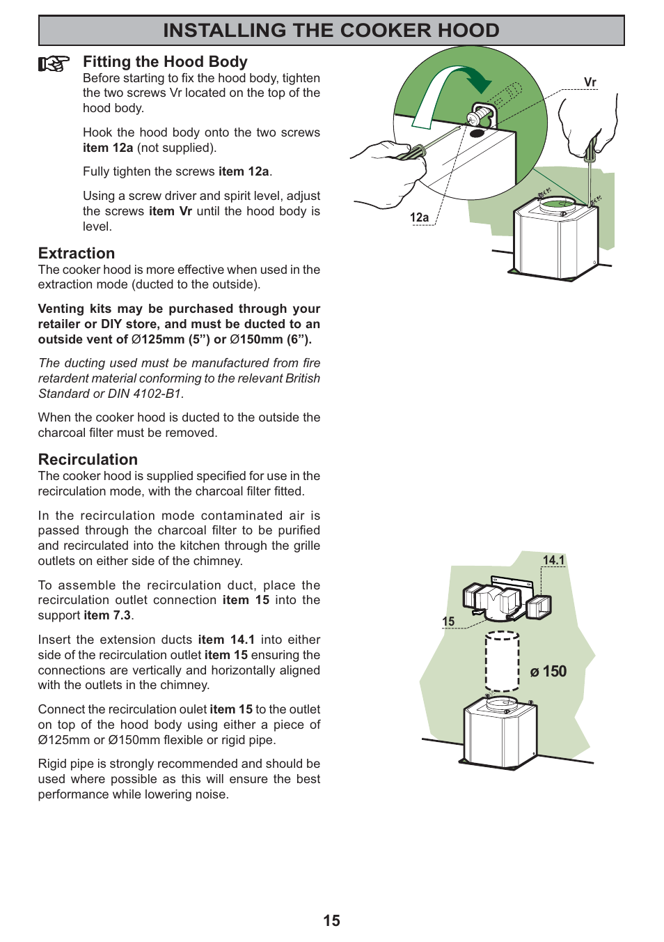 Installing the cooker hood | Electrolux CH 910 User Manual | Page 15 / 20