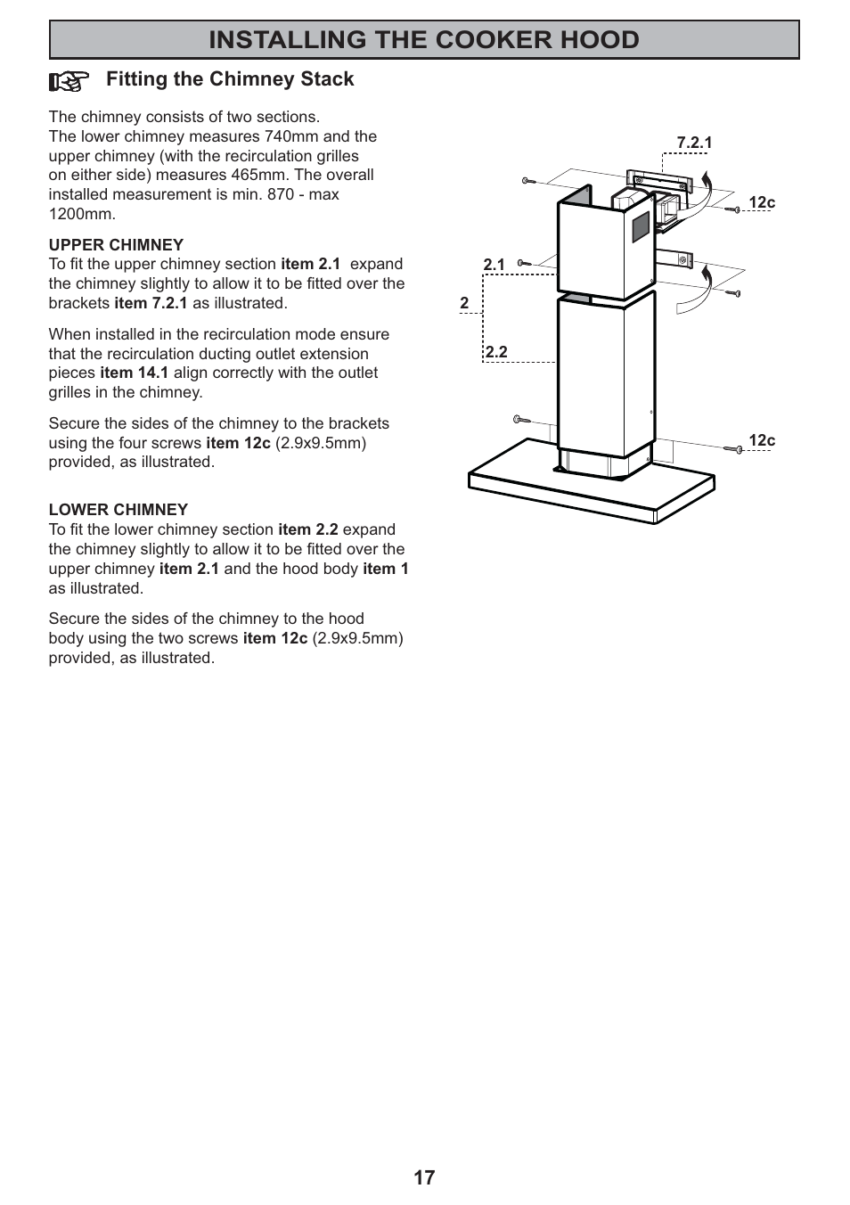 Installing the cooker hood | Electrolux CH 910 User Manual | Page 17 / 20