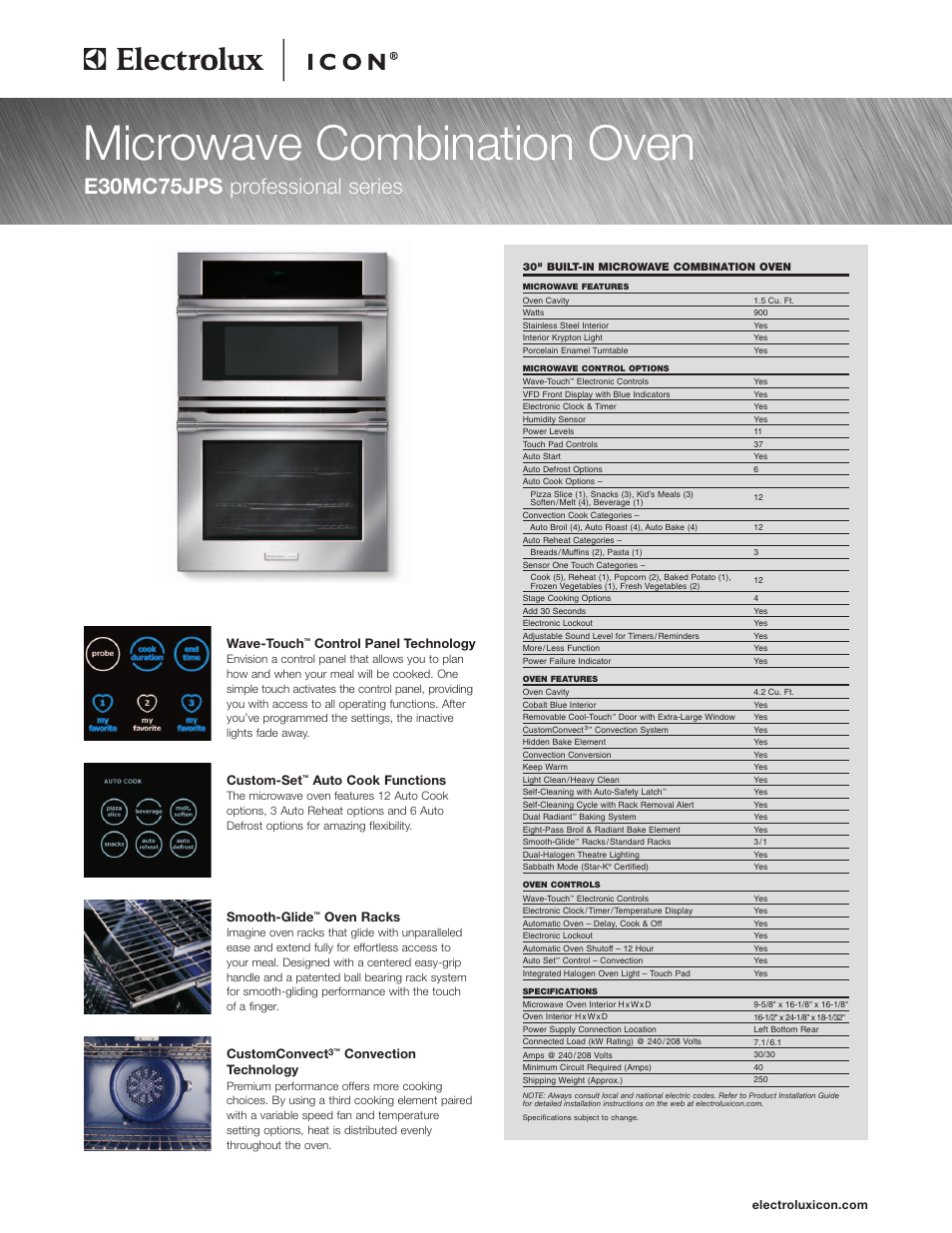 Electrolux ICON E30MC75JPS User Manual | 2 pages