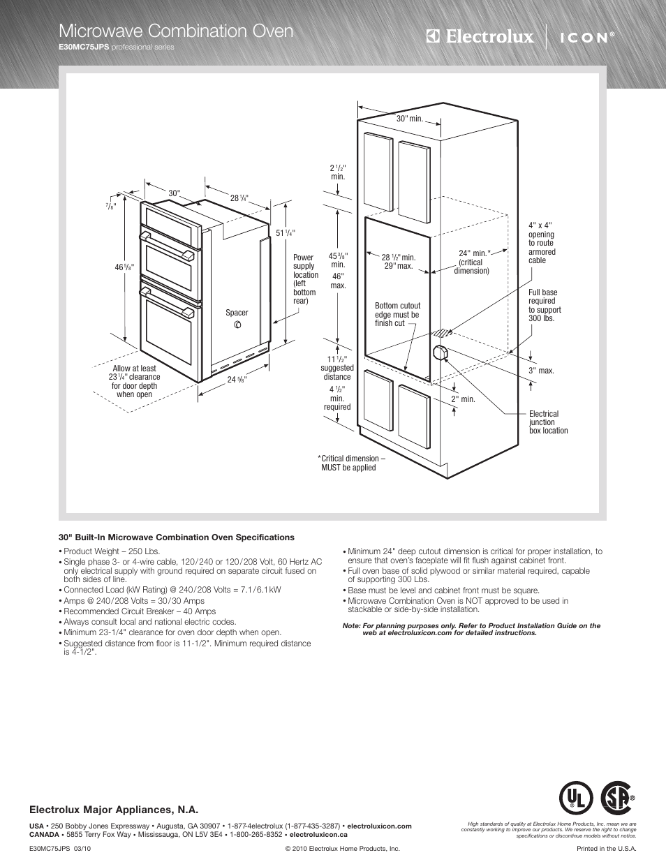 Microwave combination oven, Electrolux major appliances, n.a | Electrolux ICON E30MC75JPS User Manual | Page 2 / 2