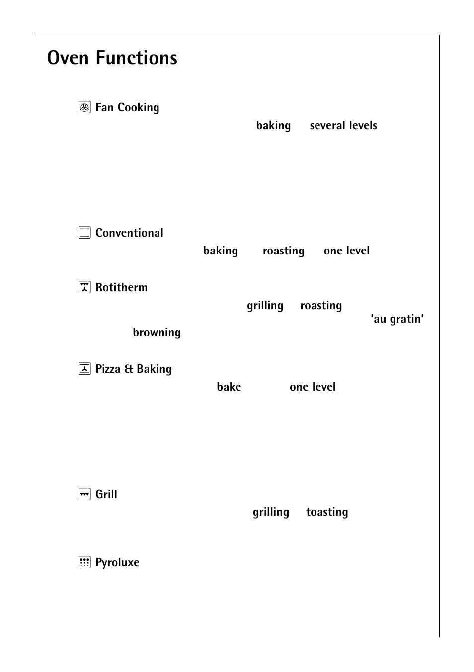 Oven functions | Electrolux B 4140 User Manual | Page 11 / 60