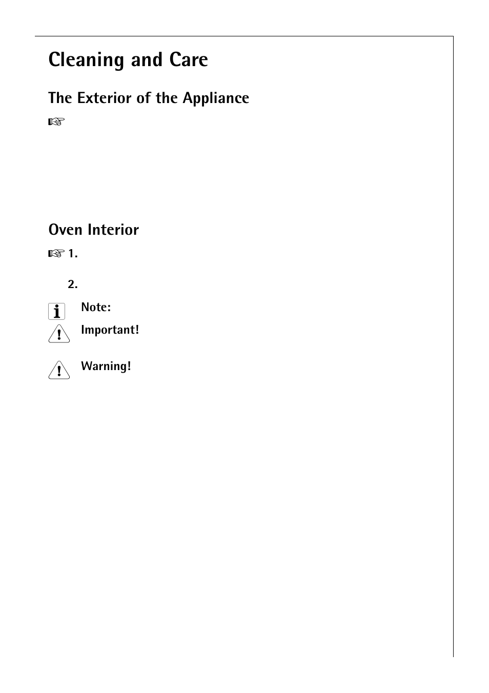 Cleaning and care, The exterior of the appliance, Oven interior | Electrolux B 4140 User Manual | Page 35 / 60