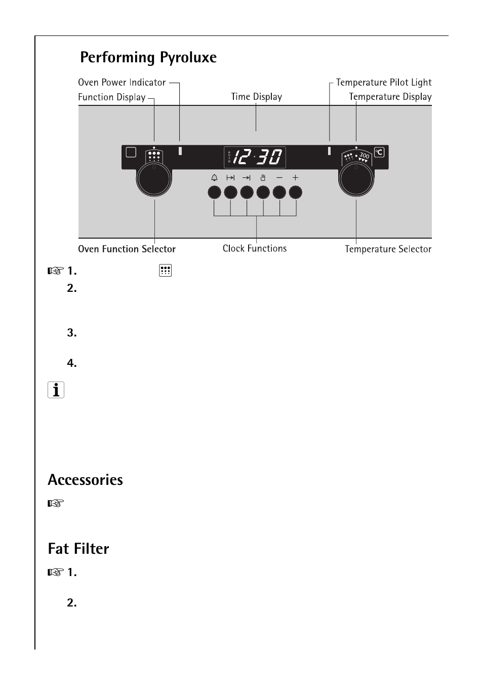 Performing pyroluxe, Accessories, Fat filter | Electrolux B 4140 User Manual | Page 36 / 60