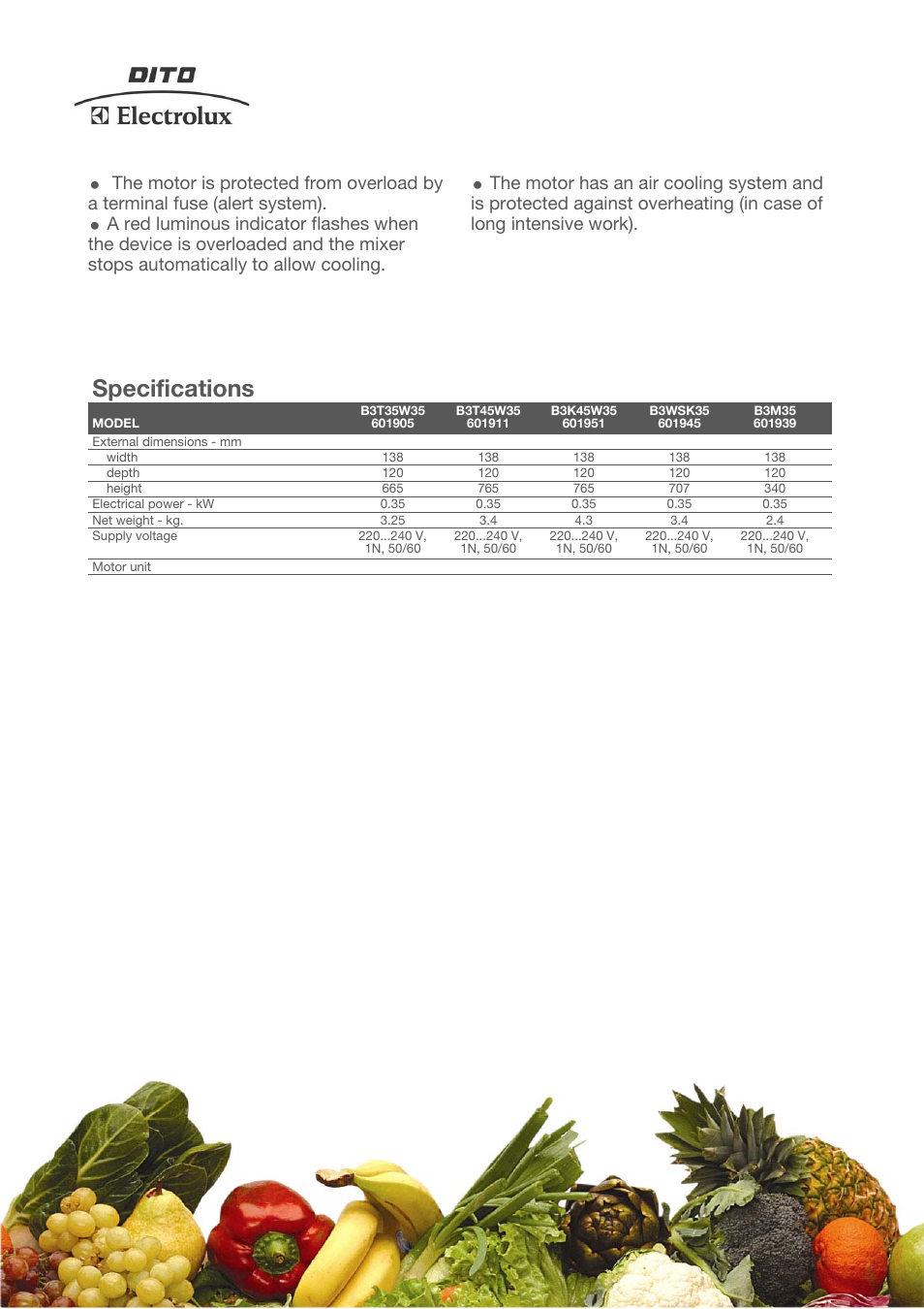 Specifications | Electrolux B3K45W35 User Manual | Page 2 / 4