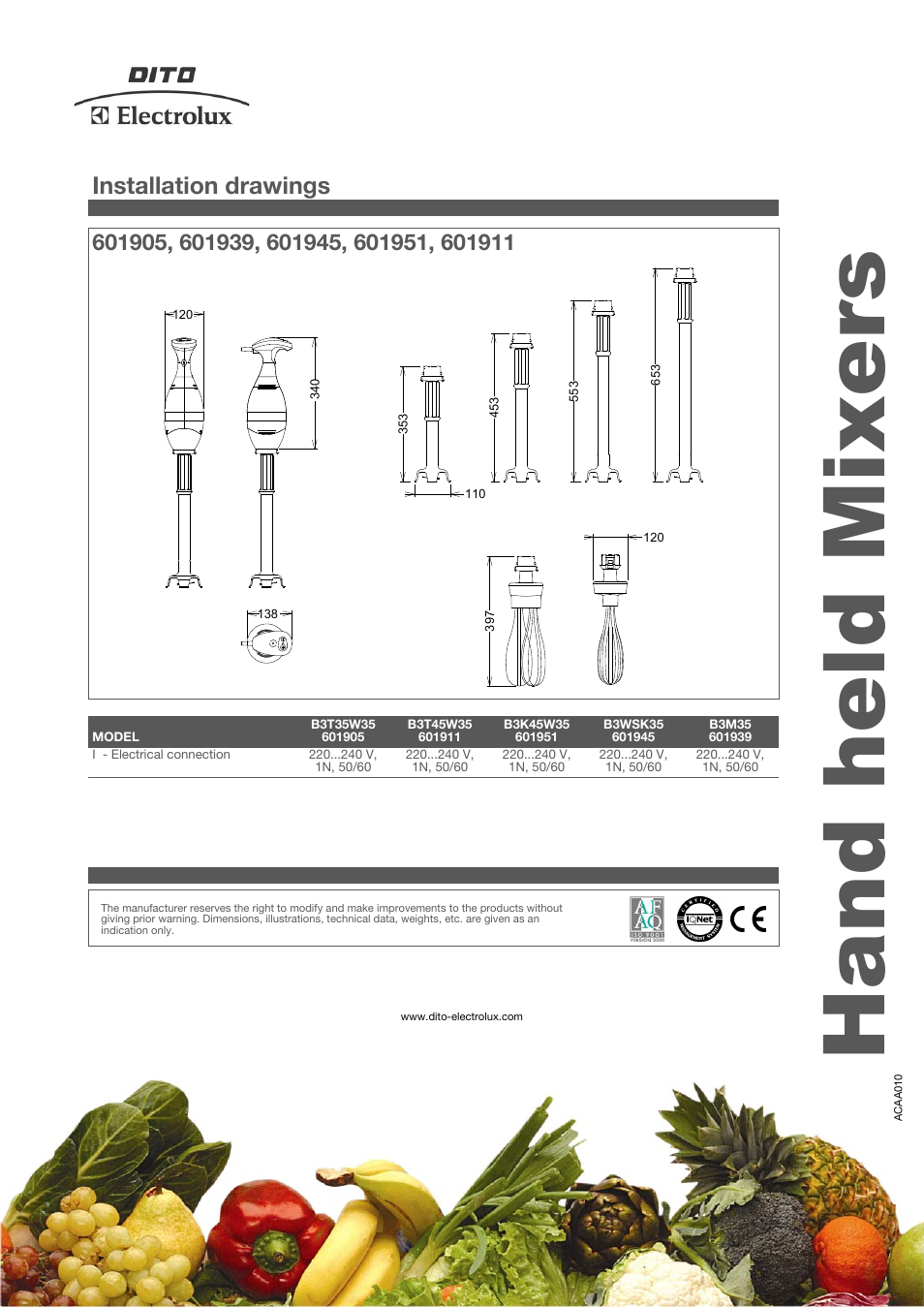 Hand held mixers, Installation drawings | Electrolux B3K45W35 User Manual | Page 4 / 4