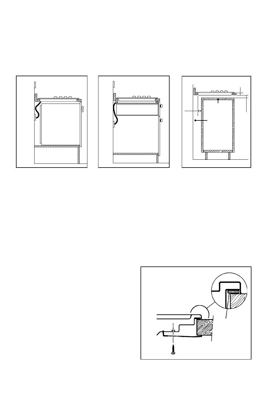 Building in, Fitting the hob to the worktop, Building over a cupboard or drawer | Building over a kitchen unit with door | Electrolux EHG674 User Manual | Page 14 / 20