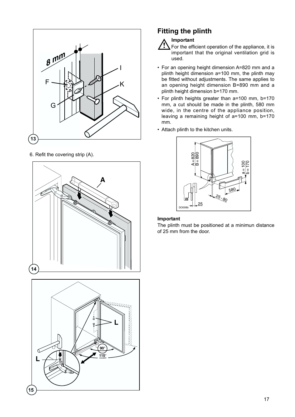 8 mm, Fitting the plinth, Gk i f | Electrolux 2222 784-01 User Manual | Page 17 / 20