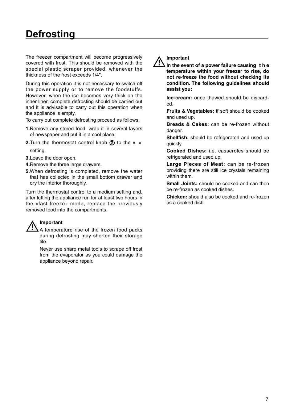 Defrosting | Electrolux 2222 784-01 User Manual | Page 7 / 20