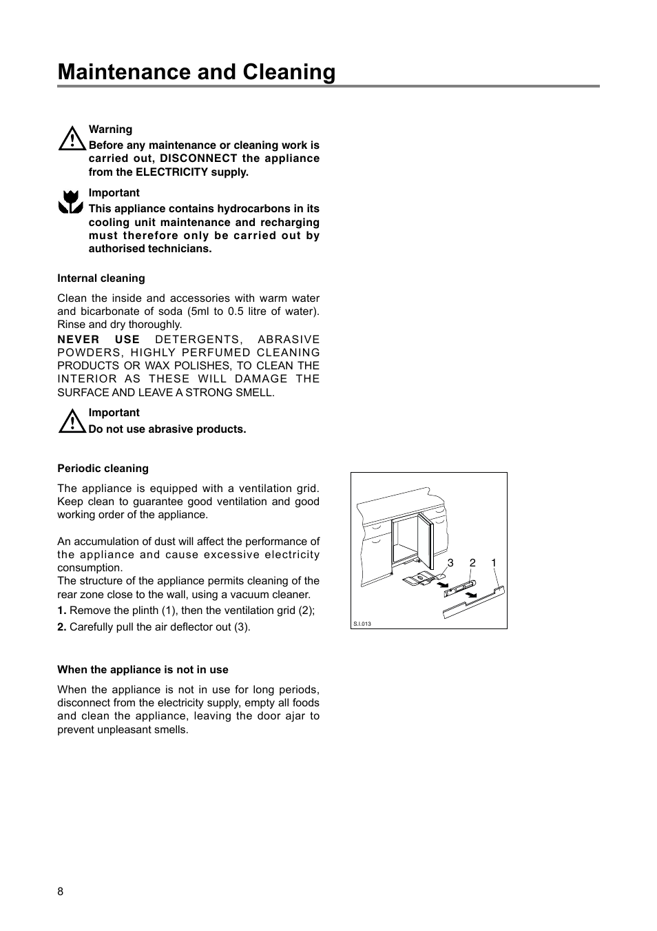 Maintenance and cleaning | Electrolux 2222 784-01 User Manual | Page 8 / 20