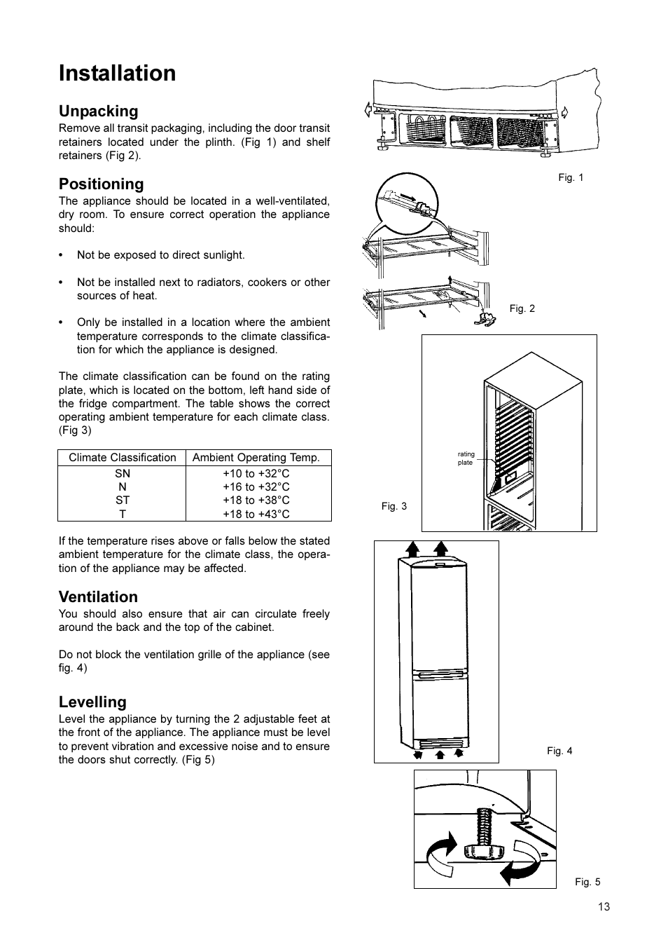 Installation, Unpacking, Positioning | Ventilation, Levelling | Electrolux ER 2866 BN User Manual | Page 14 / 17