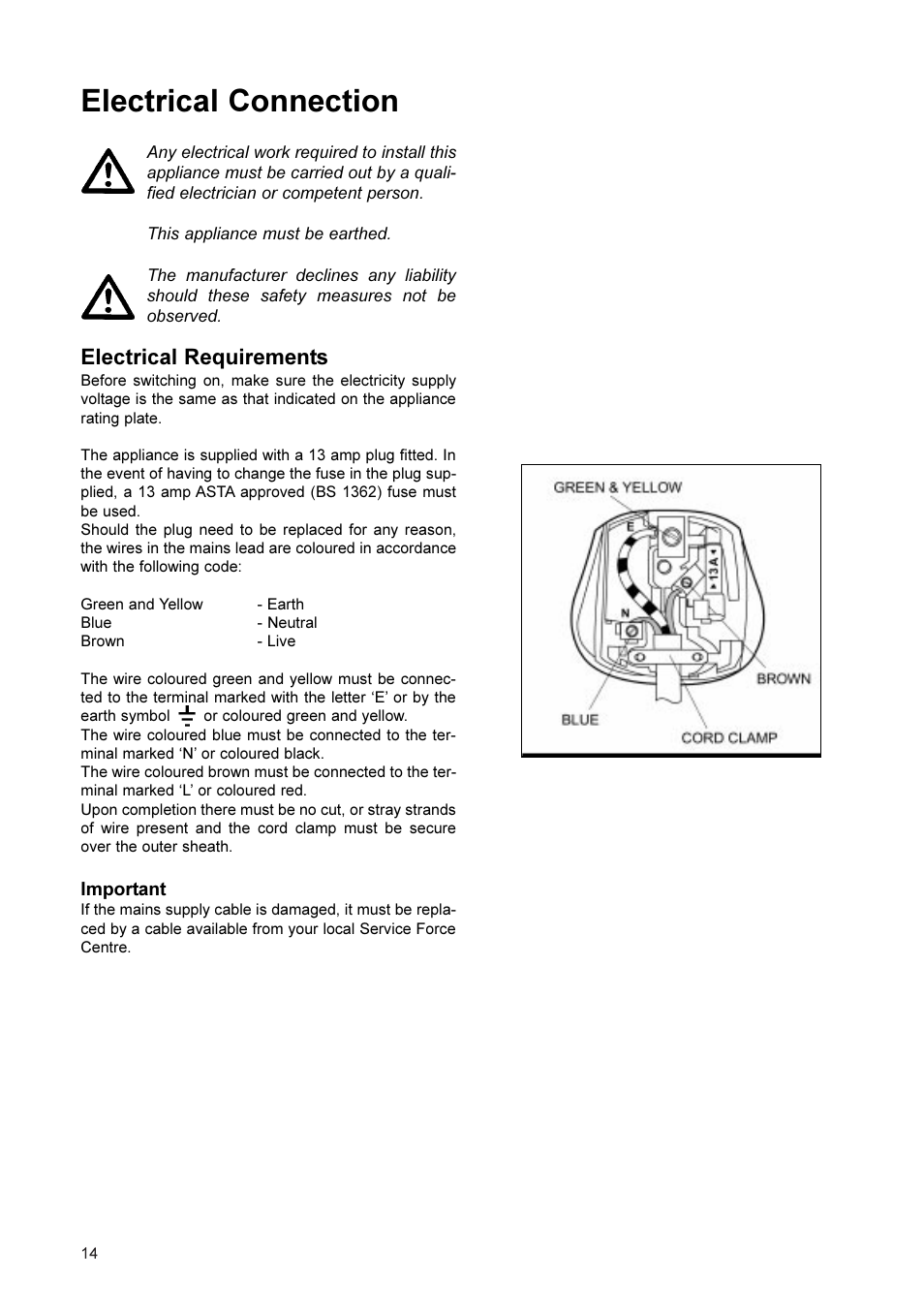 Electrical connection, Electrical requirements | Electrolux ER 2866 BN User Manual | Page 15 / 17