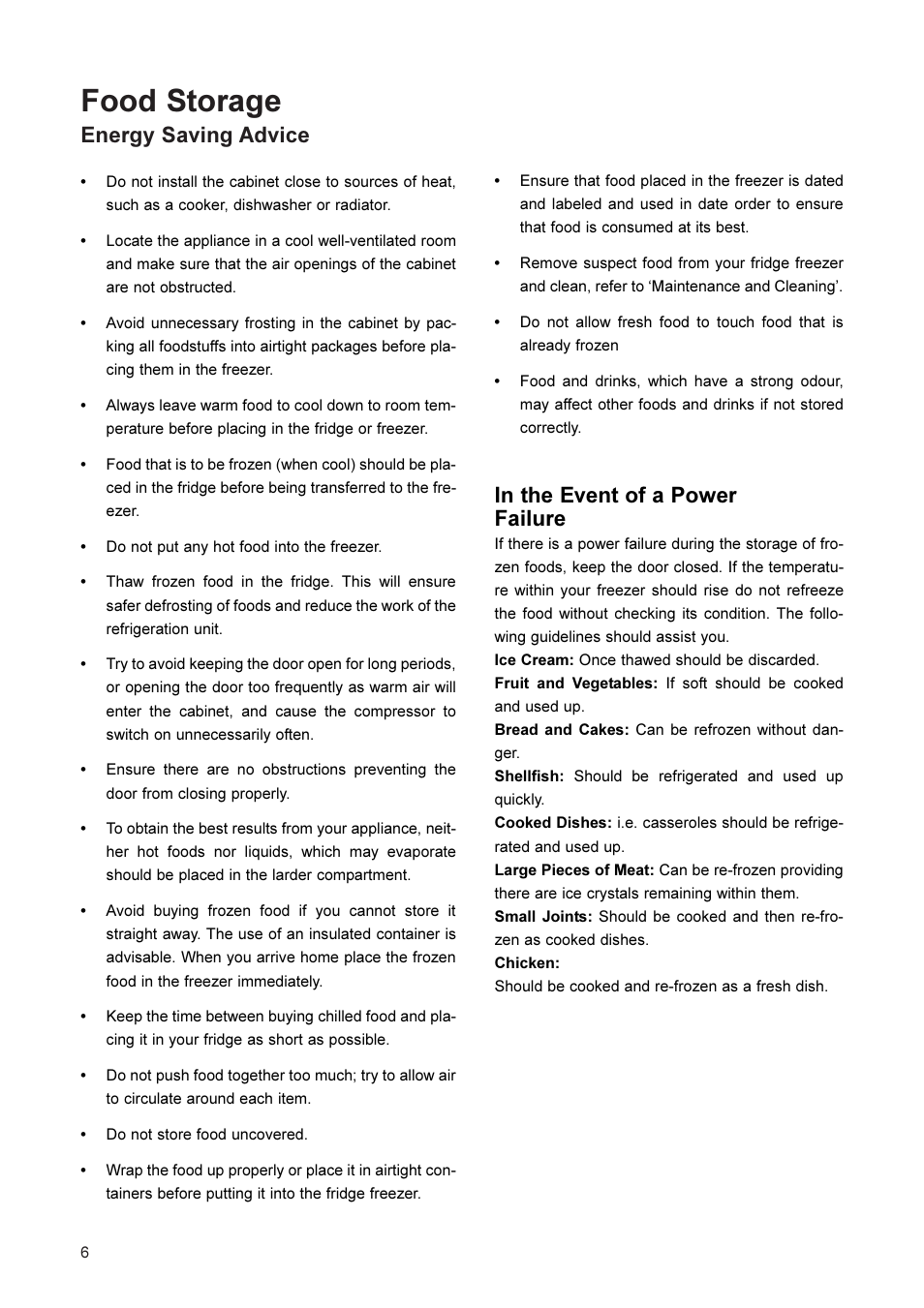Food storage, Energy saving advice | Electrolux ER 2866 BN User Manual | Page 7 / 17