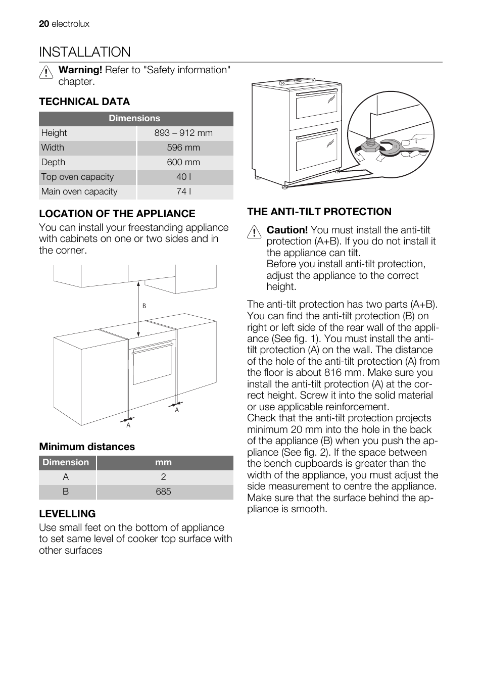 Installation | Electrolux EKC603602 User Manual | Page 20 / 28