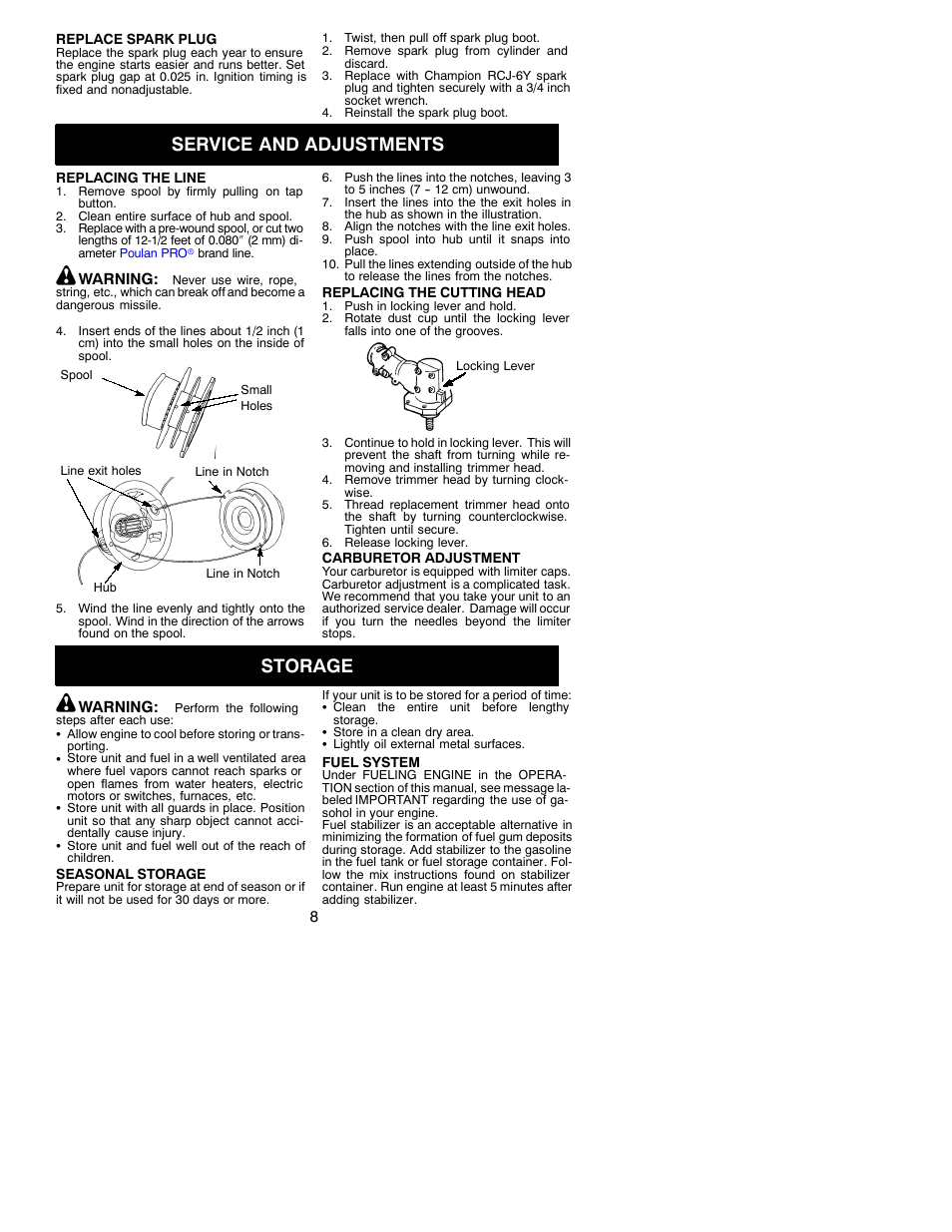 Service and adjustments, Storage | Electrolux 131 User Manual | Page 8 / 11