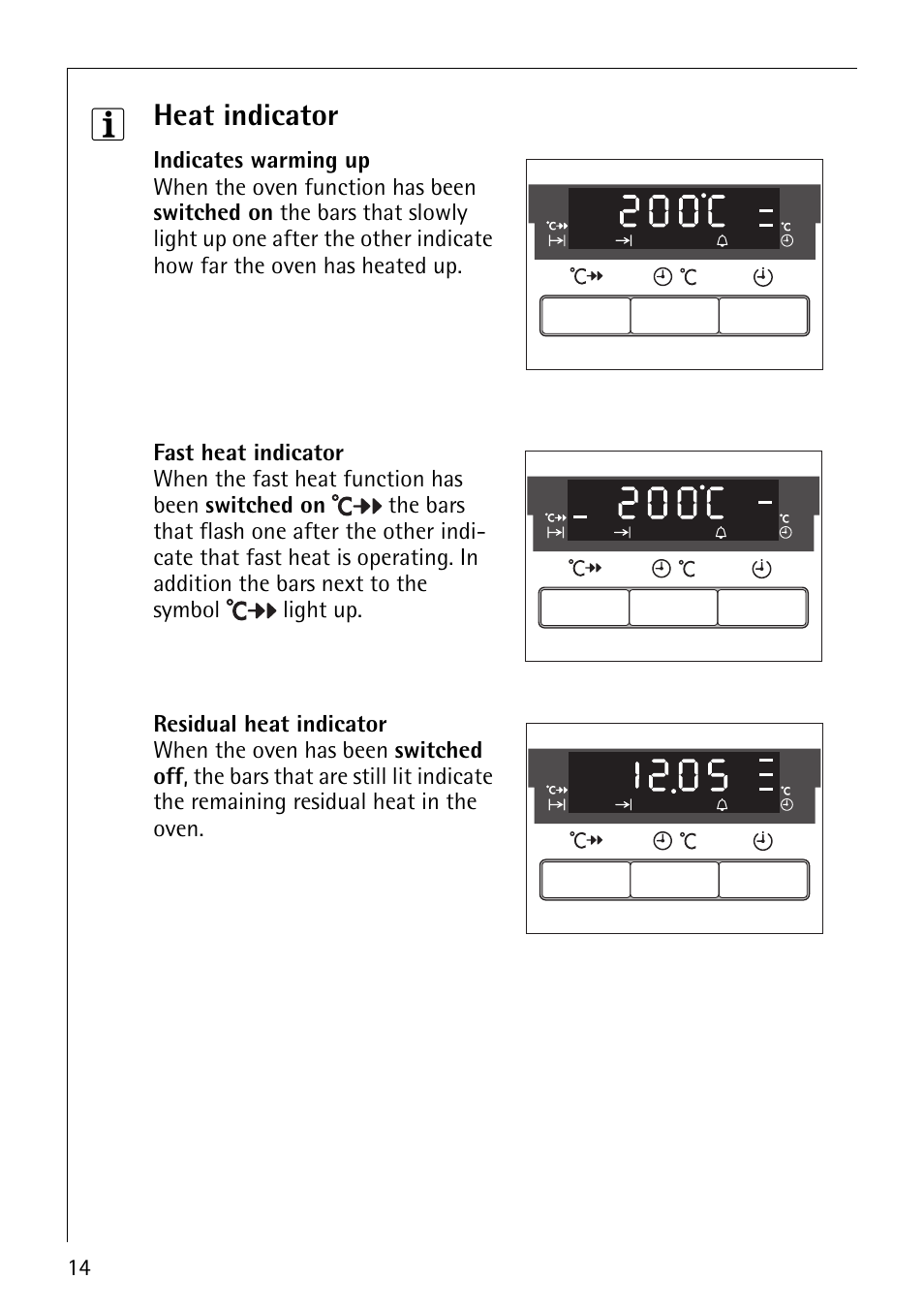 Heat indicator | Electrolux B5741-4 User Manual | Page 14 / 60