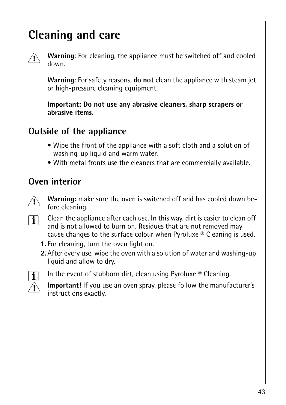 Cleaning and care 1 | Electrolux B5741-4 User Manual | Page 43 / 60