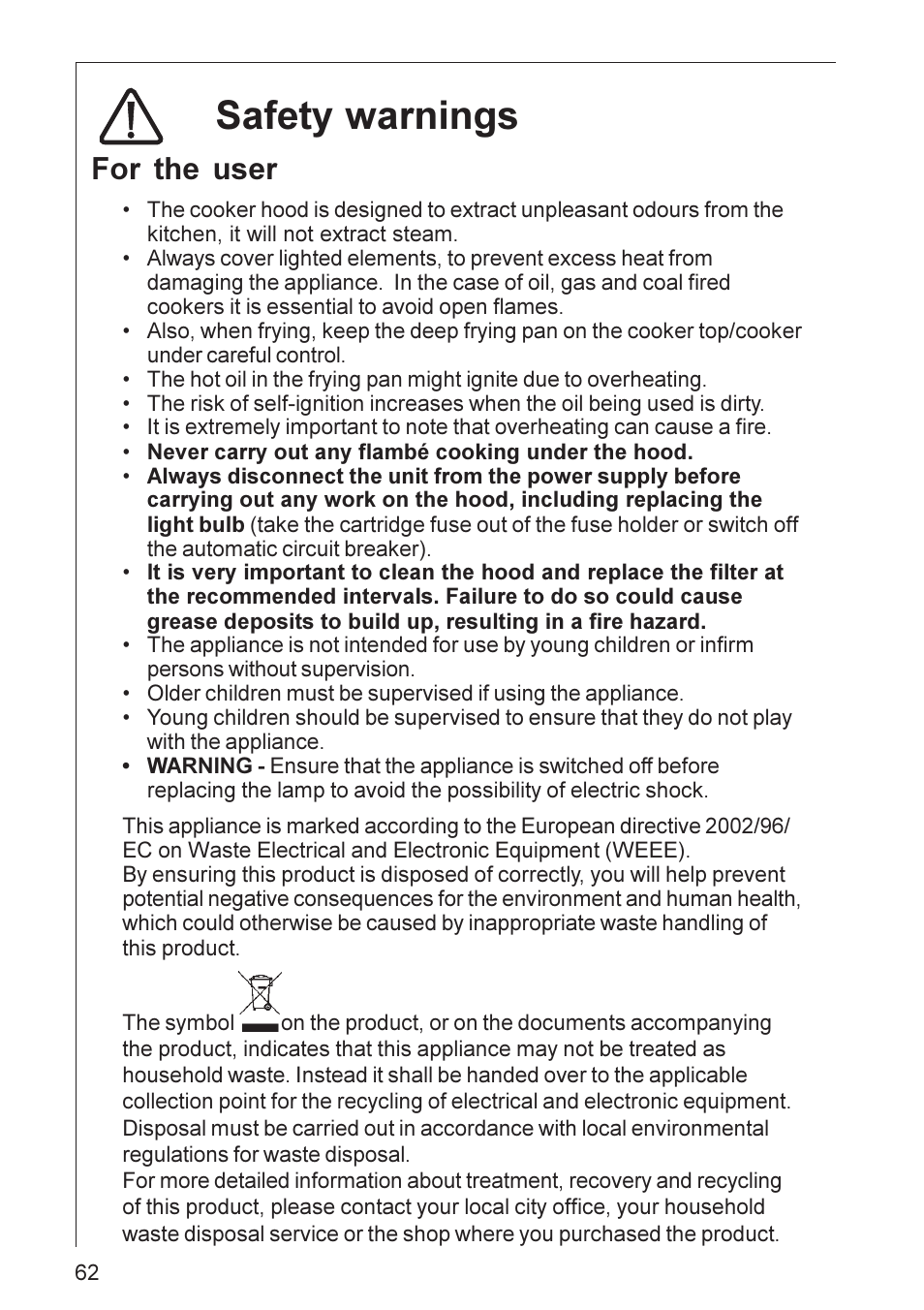 Safety warnings, For the user | Electrolux DI 8820 User Manual | Page 3 / 21