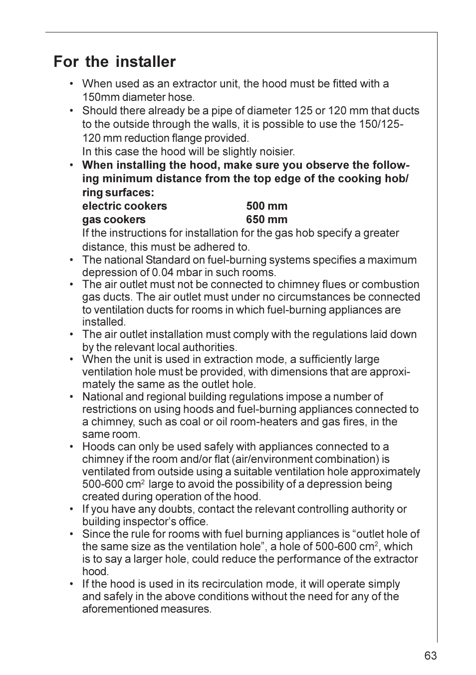 For the installer | Electrolux DI 8820 User Manual | Page 4 / 21