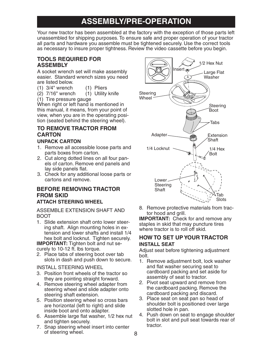 Assembly/pre-operation | Electrolux AG17542STA User Manual | Page 8 / 32