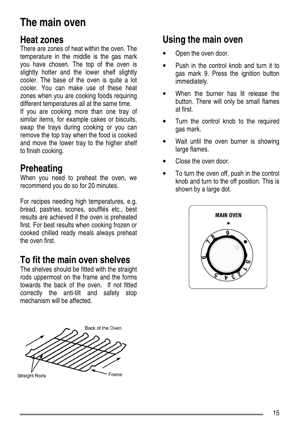 The main oven, Heat zones, Preheating | Using the main oven | Electrolux ZCG5300 User Manual | Page 15 / 40