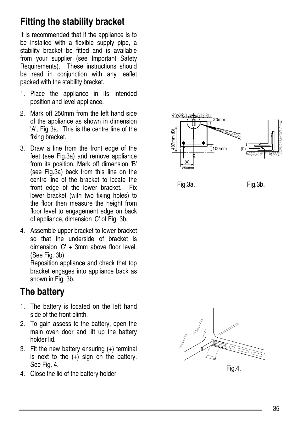 Fitting the stability bracket, The battery | Electrolux ZCG5300 User Manual | Page 35 / 40