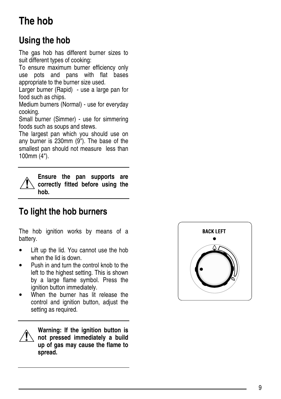 The hob, Using the hob | Electrolux ZCG5300 User Manual | Page 9 / 40