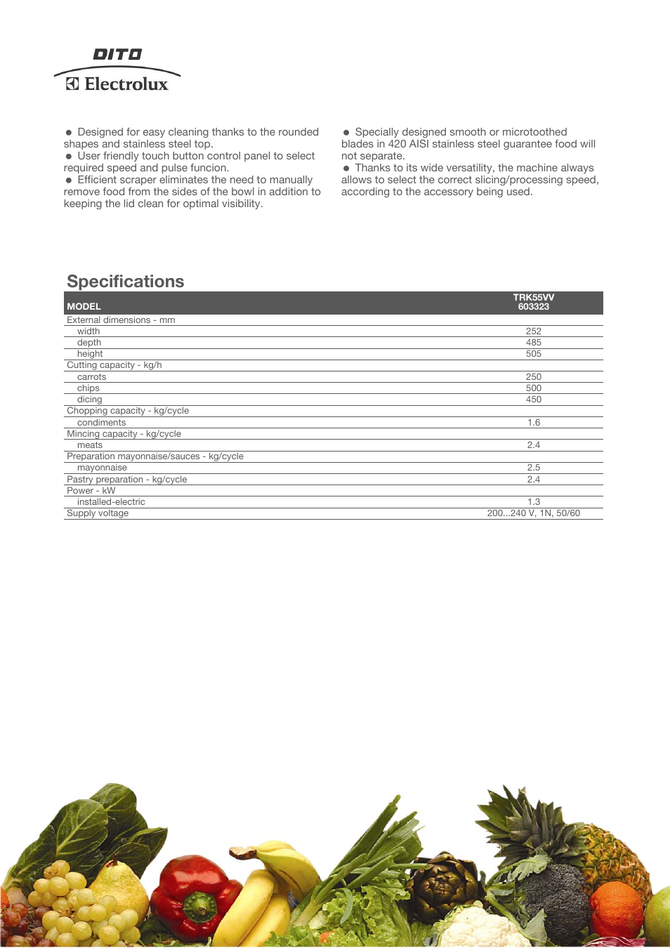 Specifications | Electrolux TRK55VV User Manual | Page 2 / 4