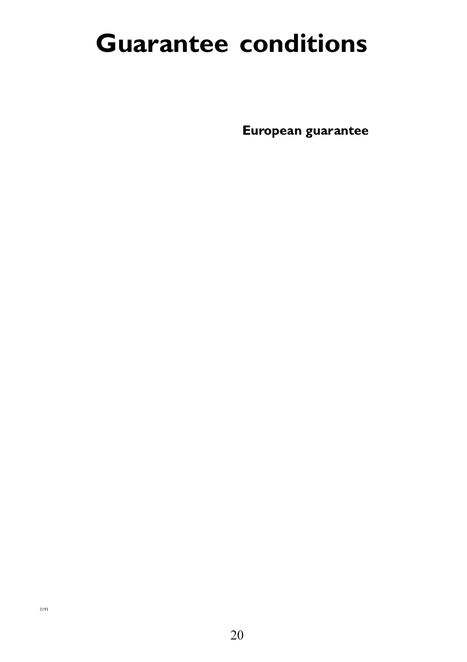 Guarantee conditions | Electrolux 6310 DK-m User Manual | Page 20 / 24
