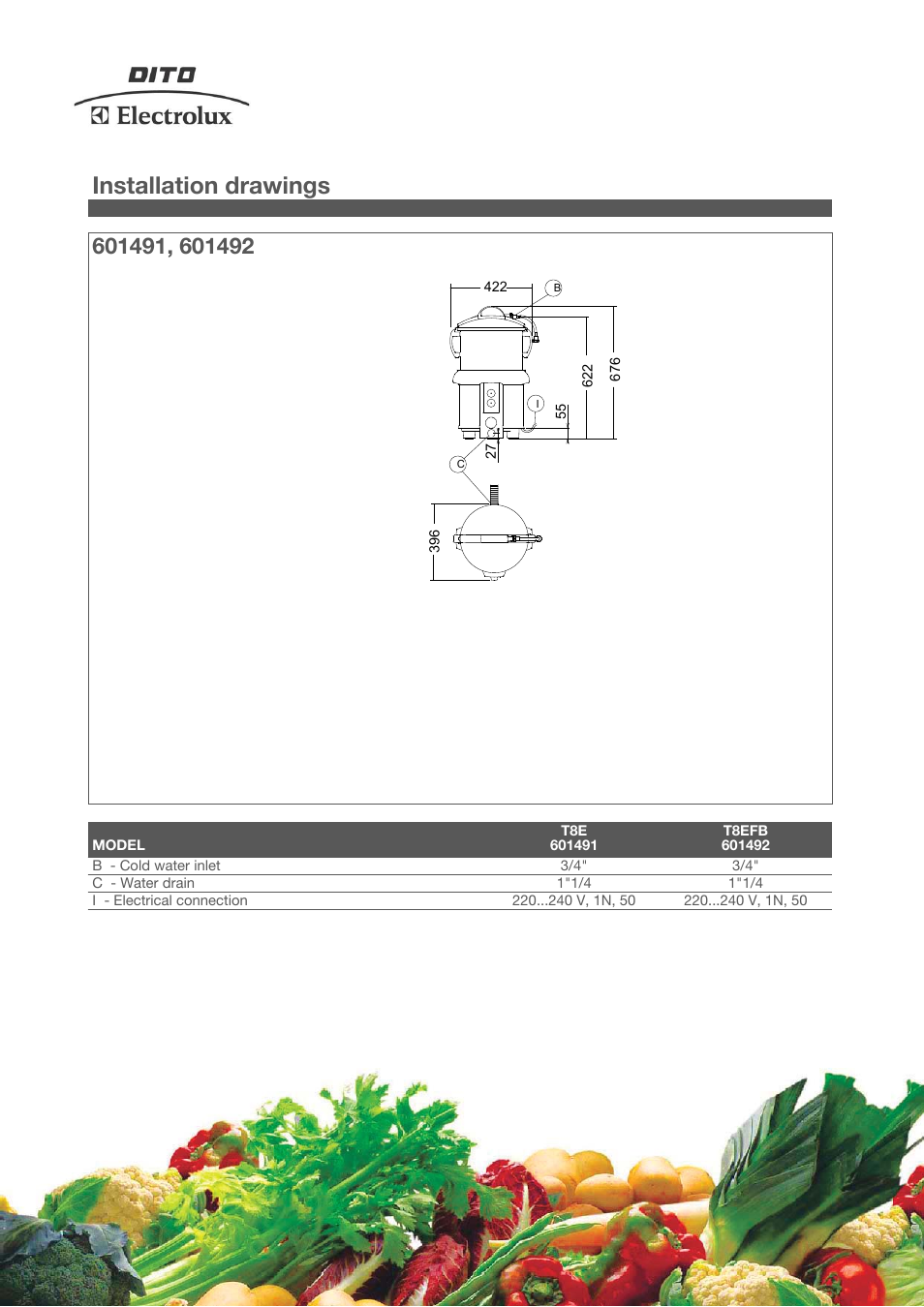 Installation drawings | Electrolux Dito T8EFB User Manual | Page 3 / 4