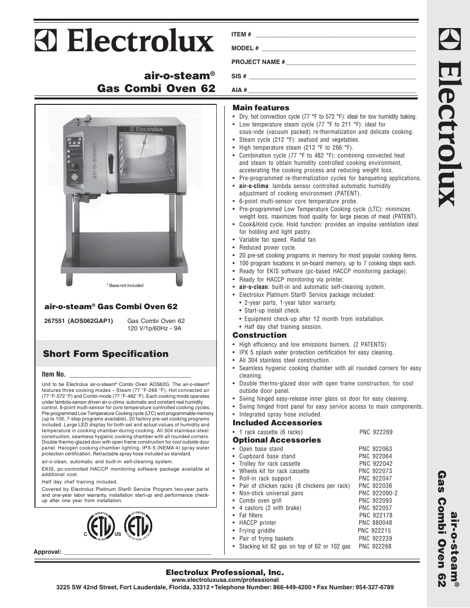 Electrolux Air-O-Steam AOS062GAP1 User Manual | 2 pages