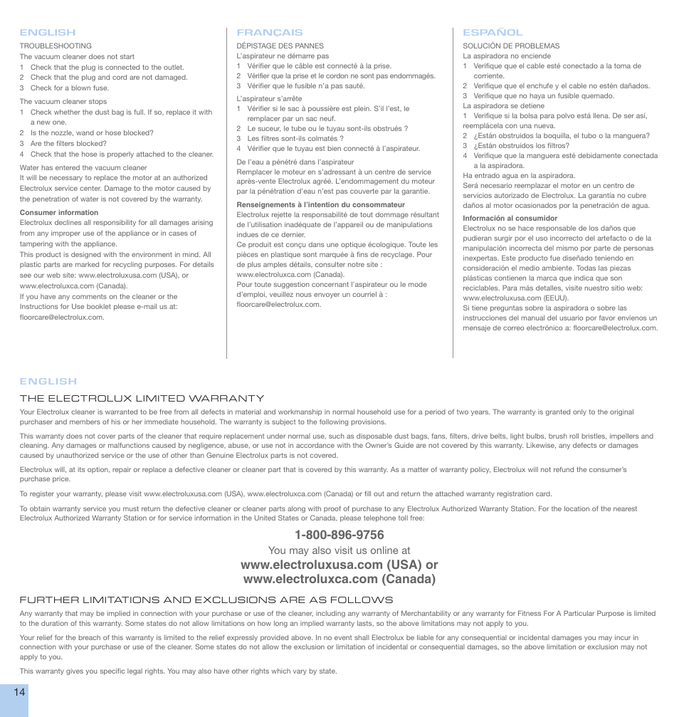 Electrolux EL7000A User Manual | Page 14 / 16