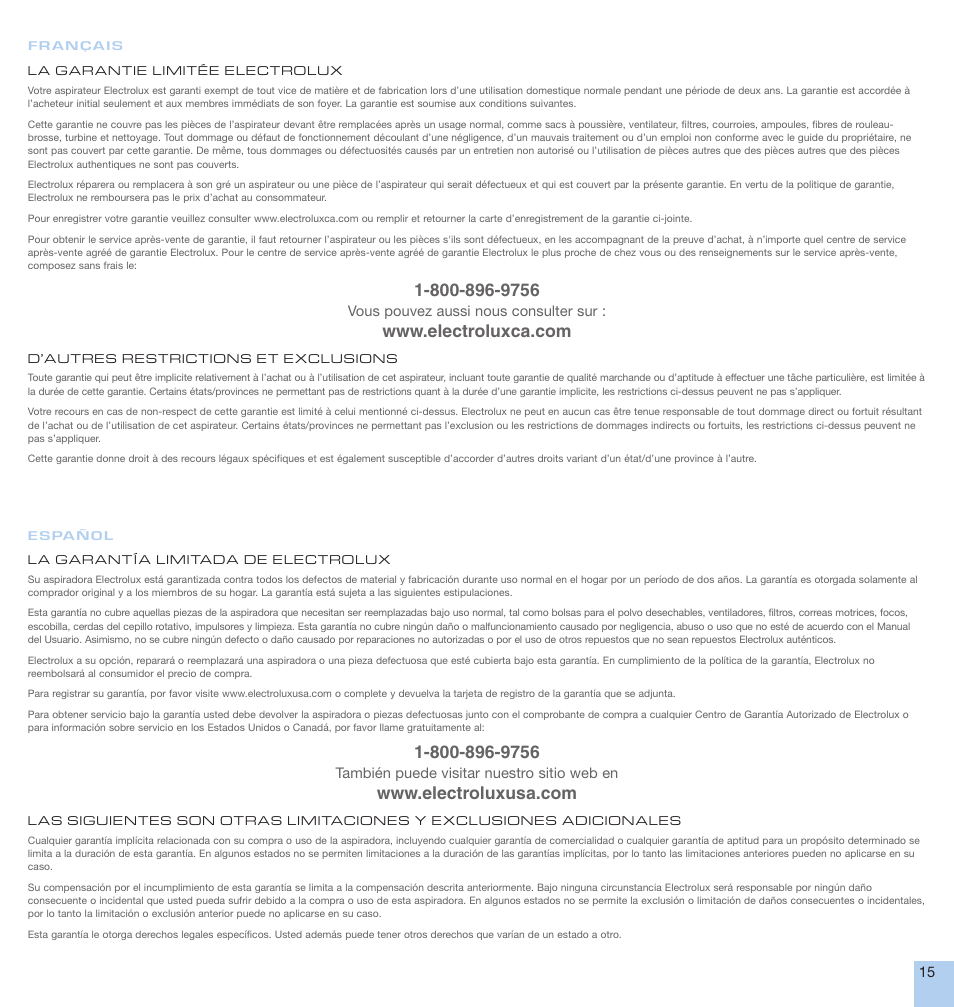 Electrolux EL7000A User Manual | Page 15 / 16