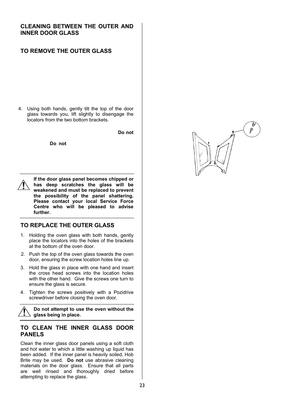 Cleaning between the outer and inner door glass | Electrolux EKG5047 User Manual | Page 23 / 32