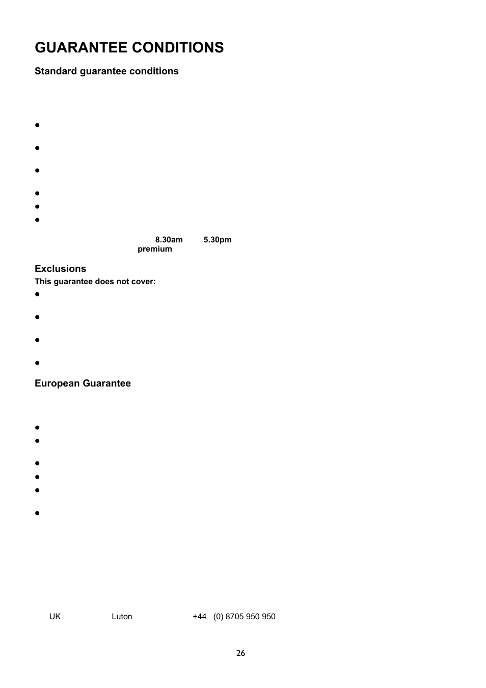 Guarantee conditions | Electrolux EKG5047 User Manual | Page 26 / 32