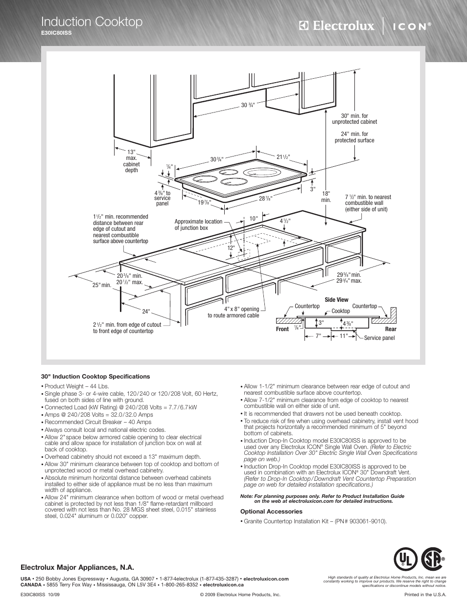 Induction cooktop, Electrolux major appliances, n.a | Electrolux E36GC65ESS User Manual | Page 2 / 4